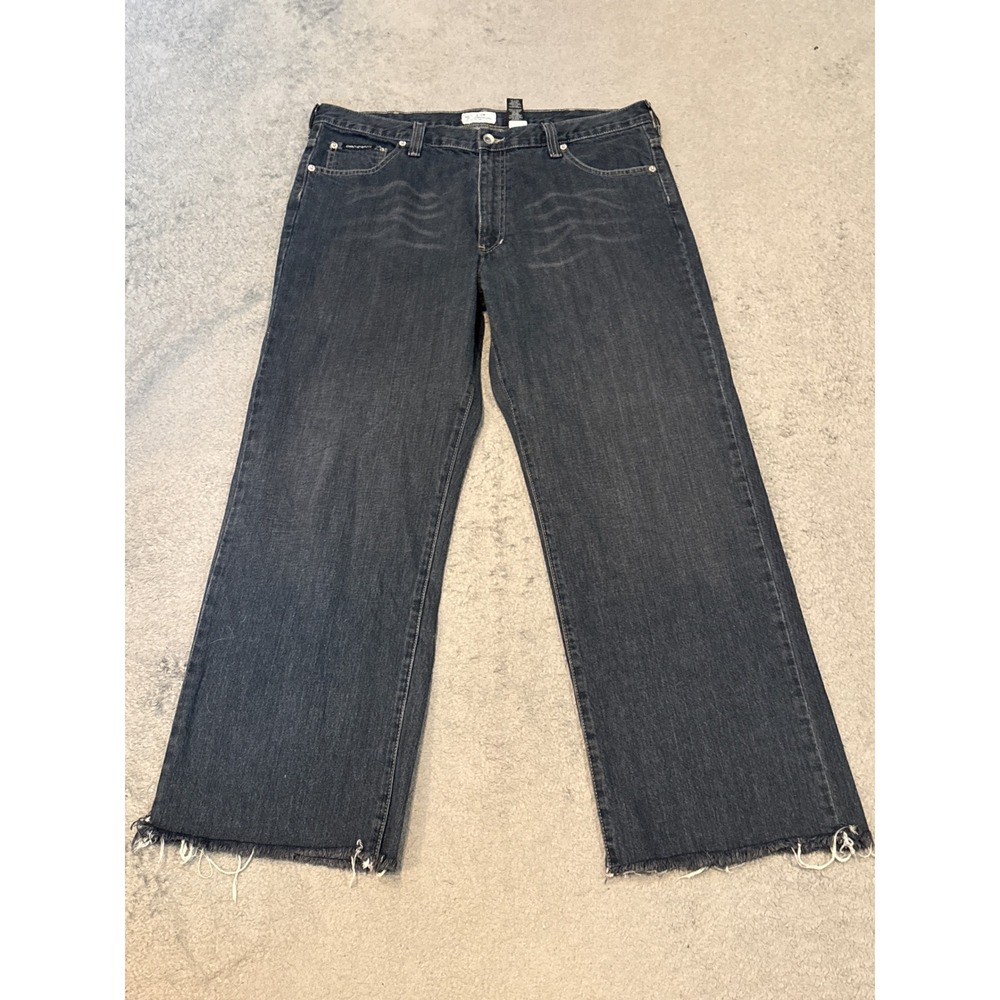DKNY Jeans Mens 38x34 City Performance Denim Dark Wash Raw Hem Wide Leg Pants